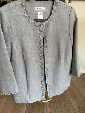 Alfred Dunner Light Gray Scalloped-Trim Collarless Jacket